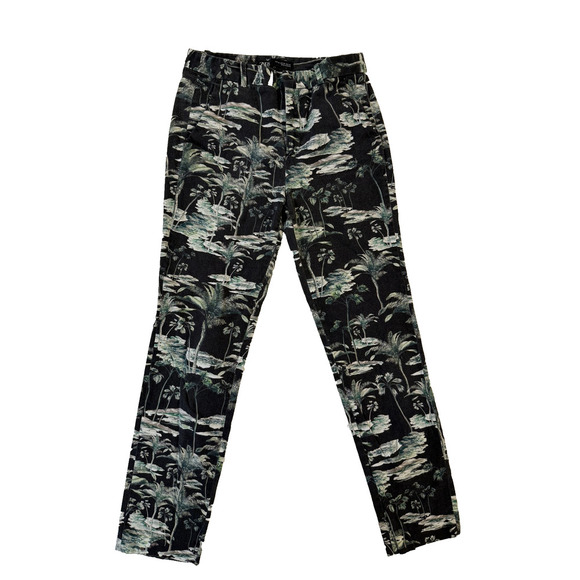 ZARA Pants Womens XS Palm Tropical Print Slim Fit Green Black Patterned Spain - Picture 1 of 5